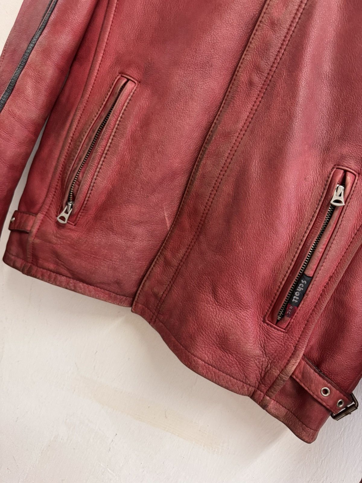 Schott Vintage 80s Schott NYC 654 Red Leather Jacket Racing Stripes Size US S / EU 44-46 / 1 - 4 Thumbnail