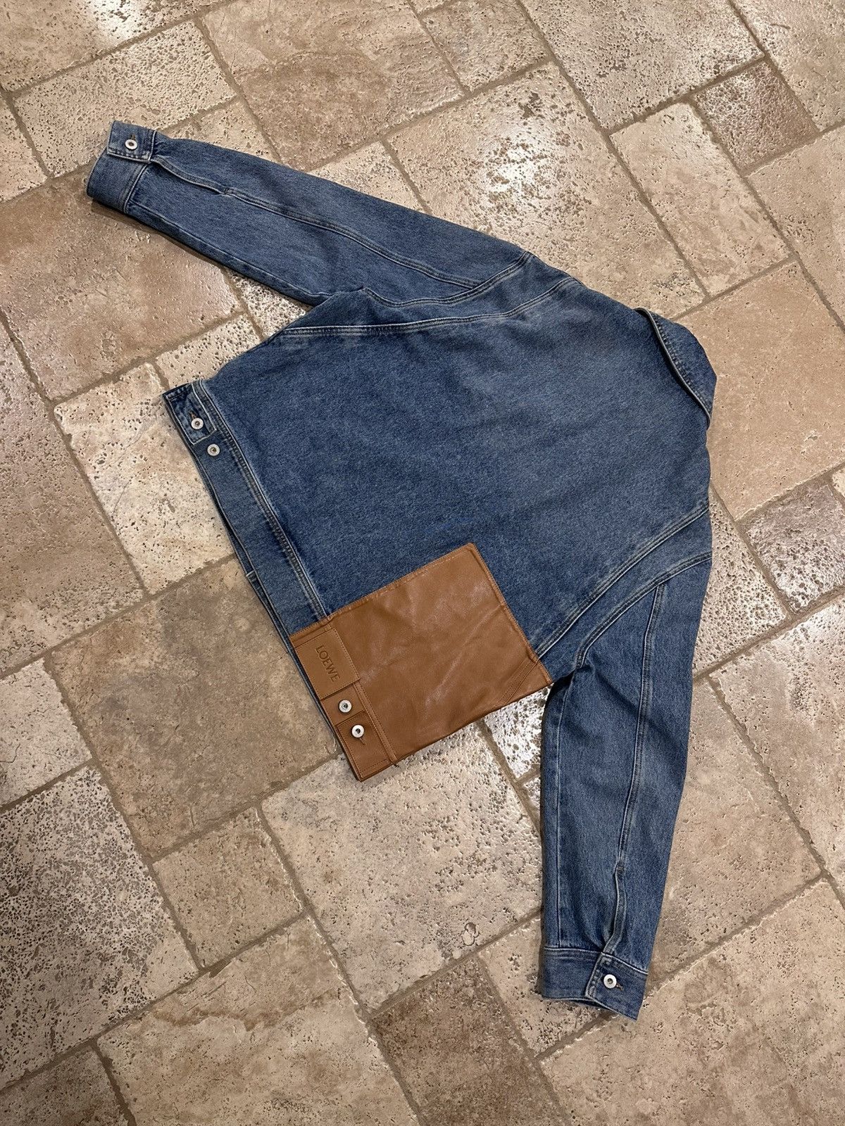 Loewe Loewe Leather Panelled Patch Logo Blue Denim Jacket Size US L / EU 52-54 / 3 - 10 Thumbnail