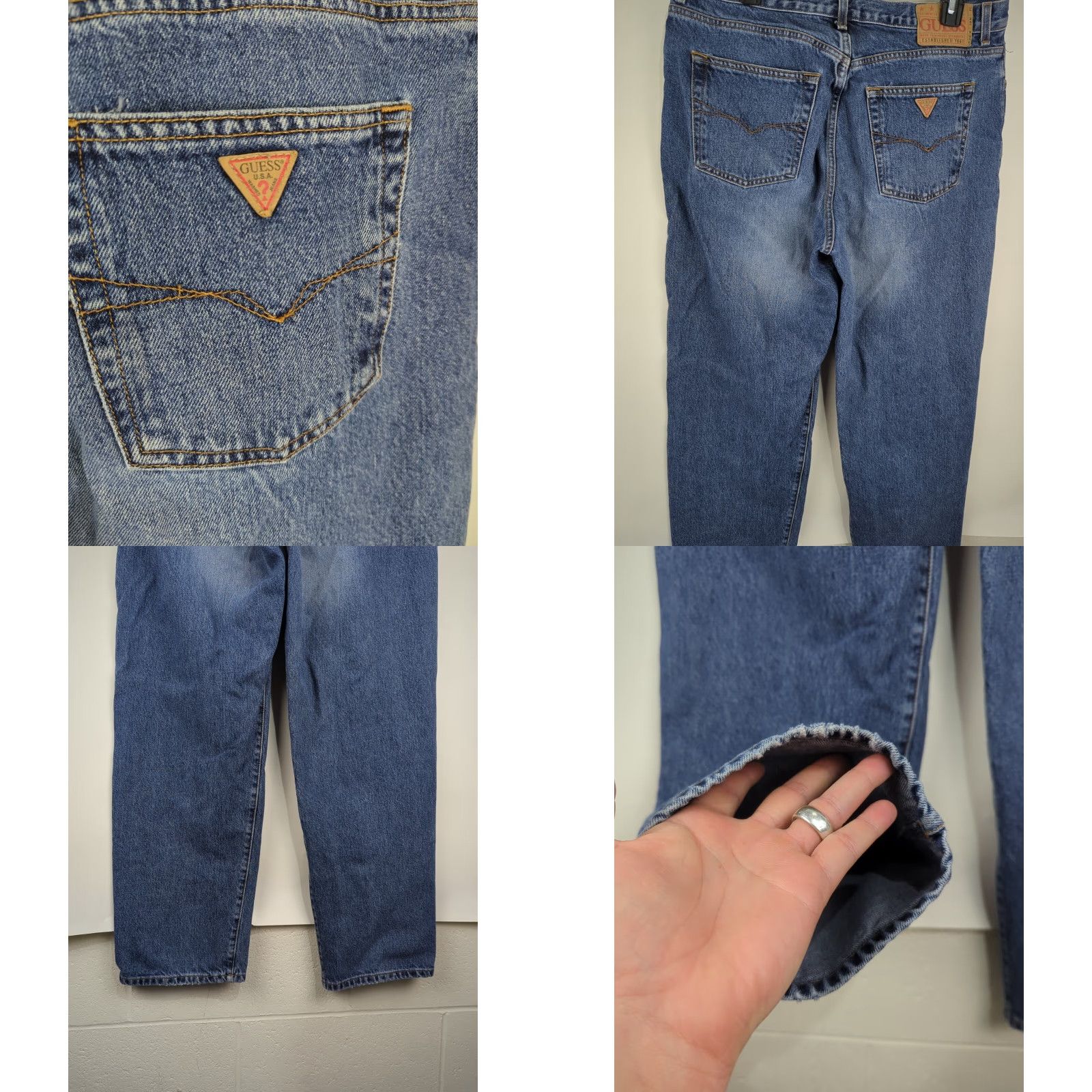 Guess VINTAGE Guess USA Men's Blue Jeans Relaxed Baggy Denim 36x34 Medium Wash Jeans Mens Blue 36-34 Relaxed 5-Pocket Logo Zipper Pocket Designer 90s Theme Size US 36 / EU 52 - 9 Thumbnail