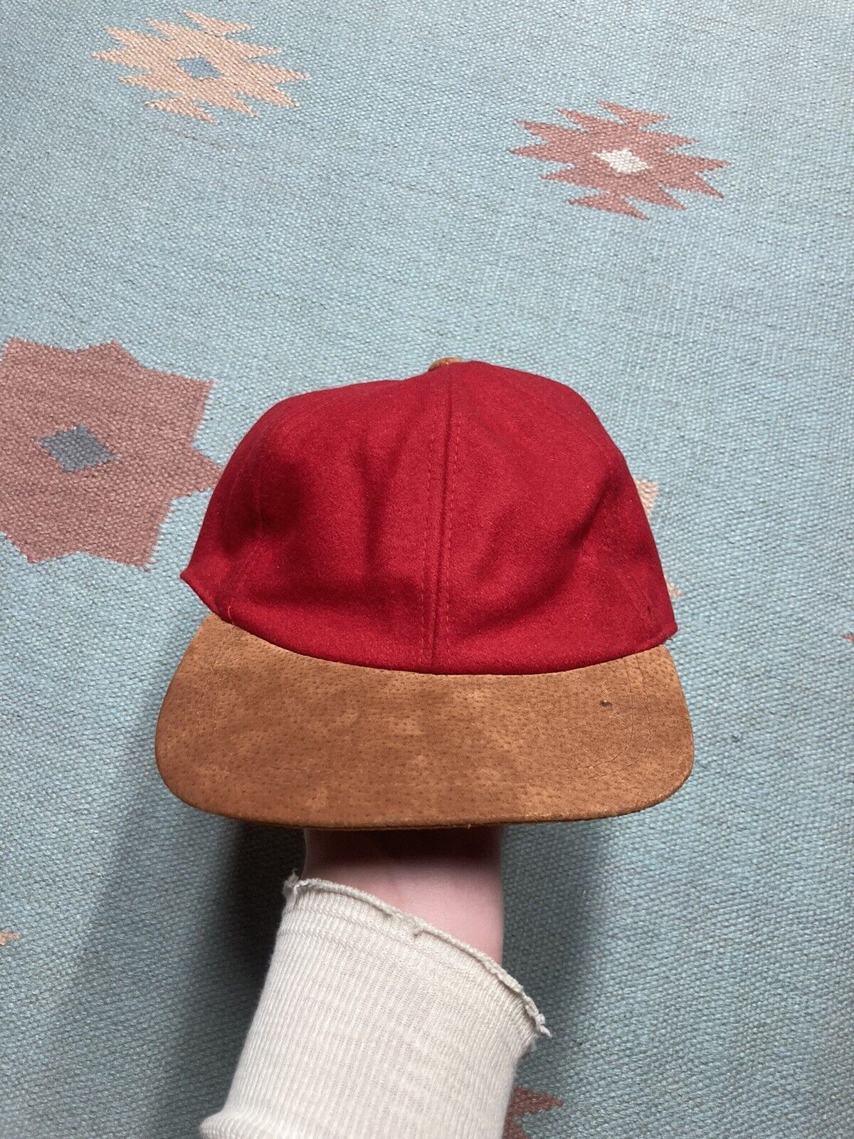 Vintage VTG wool baseball hat leather suede bill OSFA crimson Size ONE SIZE - 2 Thumbnail