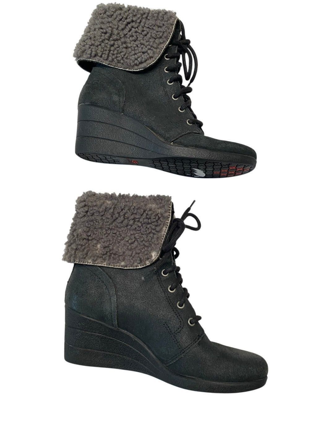 Ugg UGG Black Waterproof Wedge Lace Up Shearling Winter Boots Size US 7 / IT 37 - 3 Thumbnail