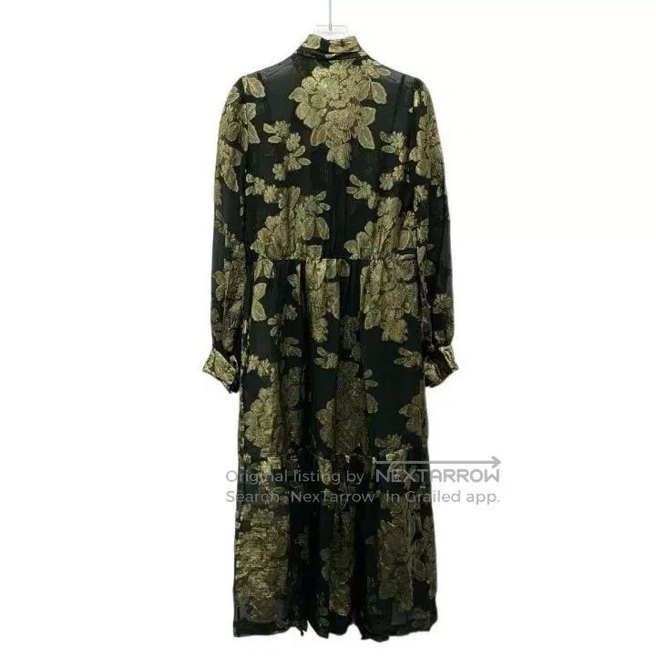 Saint Laurent Paris YSL Dark Green Gold Floral Silk Dress. Size XS / US 0-2 / IT 36-38 - 2 Thumbnail