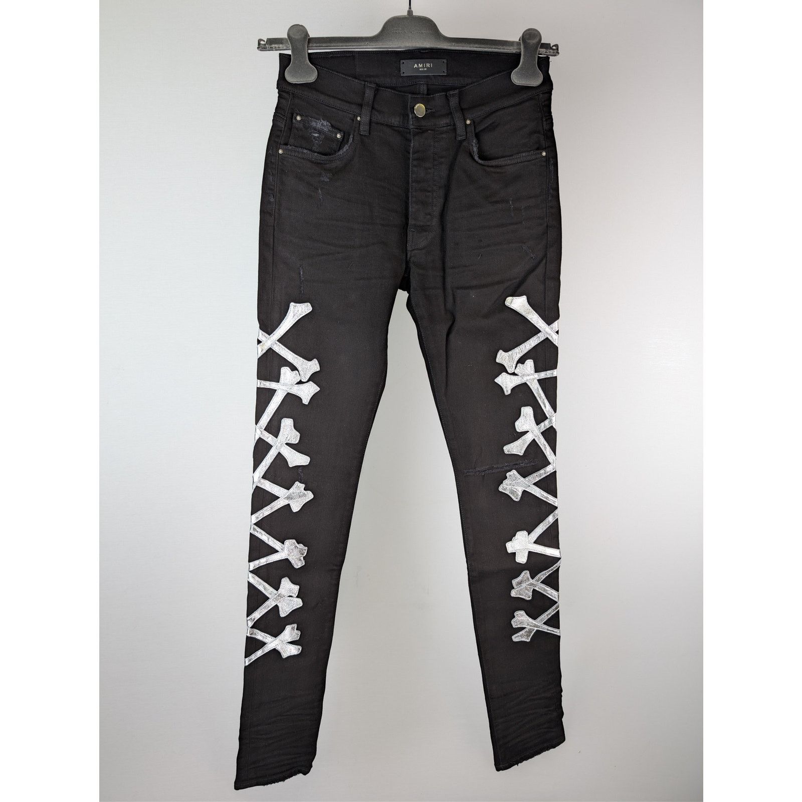Amiri o1rshd1 Bones Jean Denim Jeans in Black/Silver Size US 30 / EU 46 - 2 Thumbnail