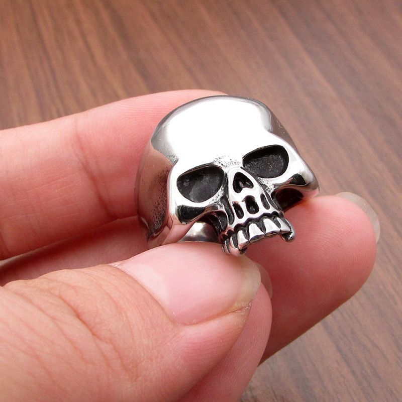 Sterling Silver × Vintage SIZE 10 316L Steel Crack Devil Big Head Skull Ring Size ONE SIZE - 1 Thumbnail