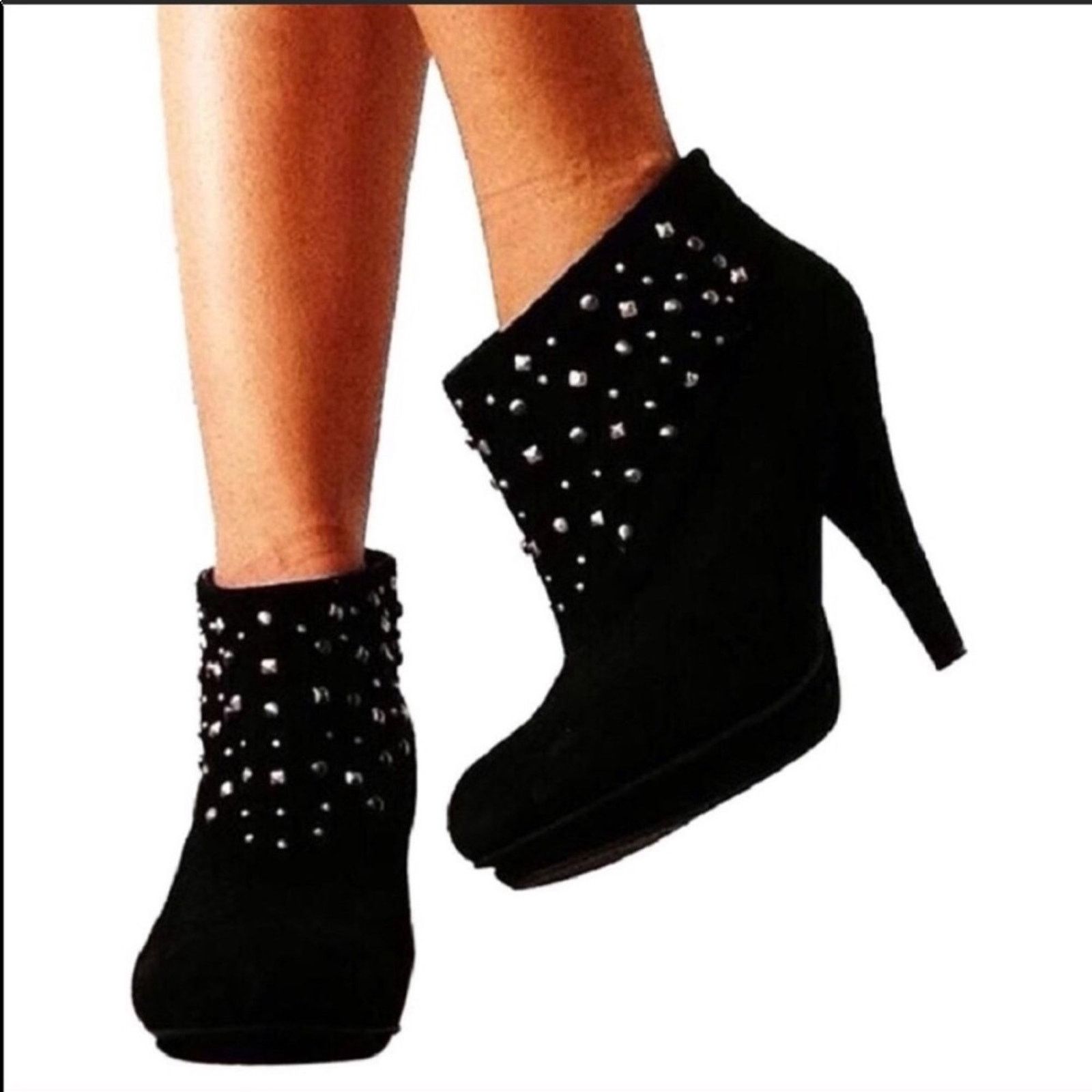 Bcbgmaxazria BCBG Black Suede Silver Stud Studded Boot Booties Heels Size US 9 / IT 39 - 5 Thumbnail