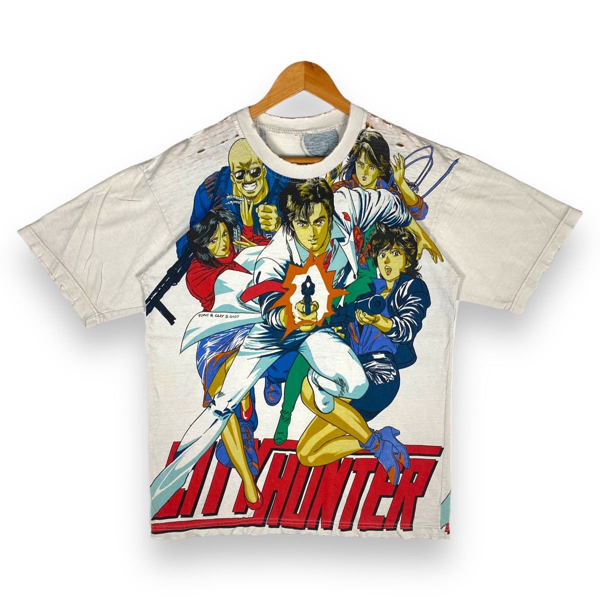 image of Distressed 90's City Hunter Anime Fullprint Tee in White, Men's (Size Large)