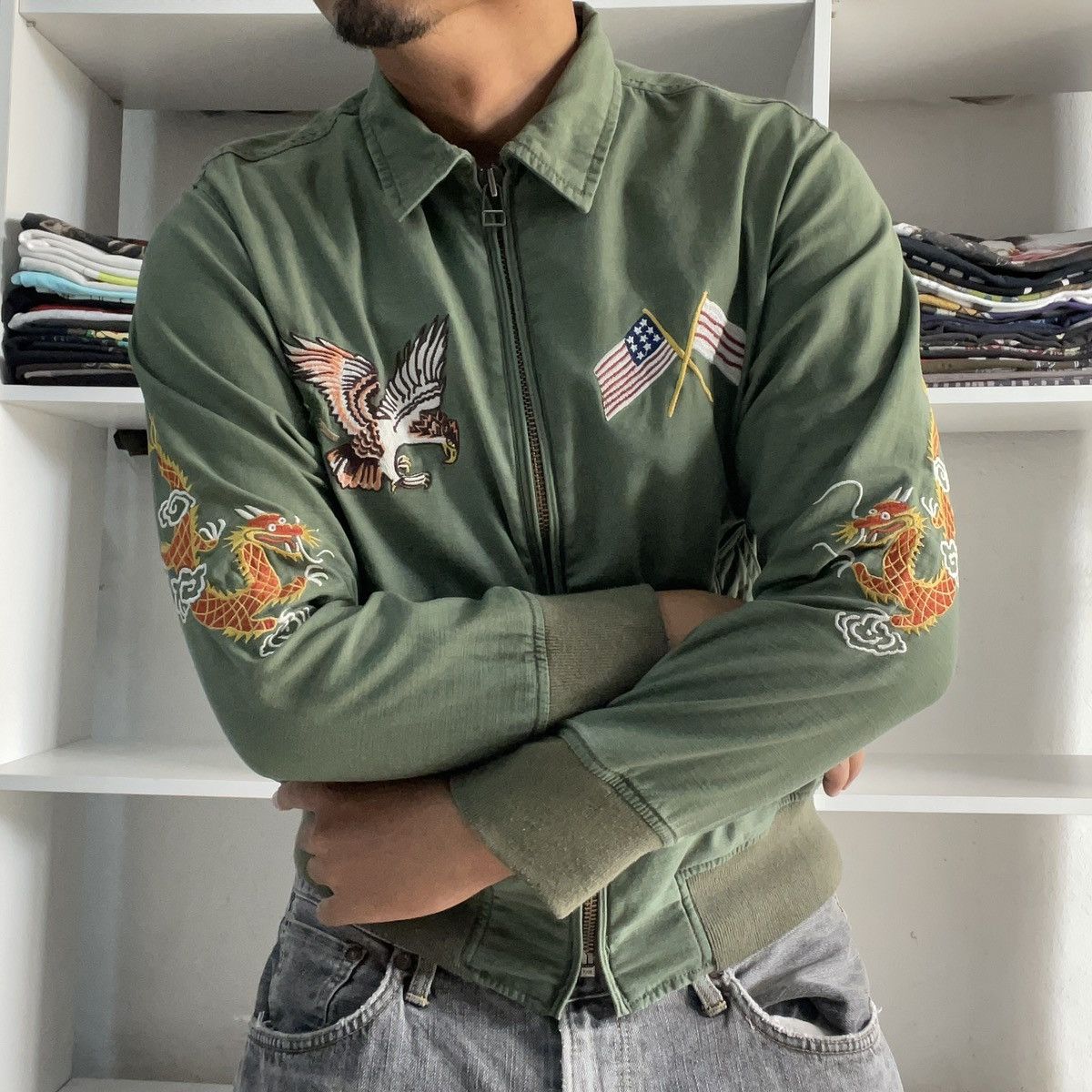 Avirex VINTAGE AVIREX MILITARY SUKAJAN EMBROIDERY COLLAR ZIP JACKET Size US S / EU 44-46 / 1 - 1 Thumbnail