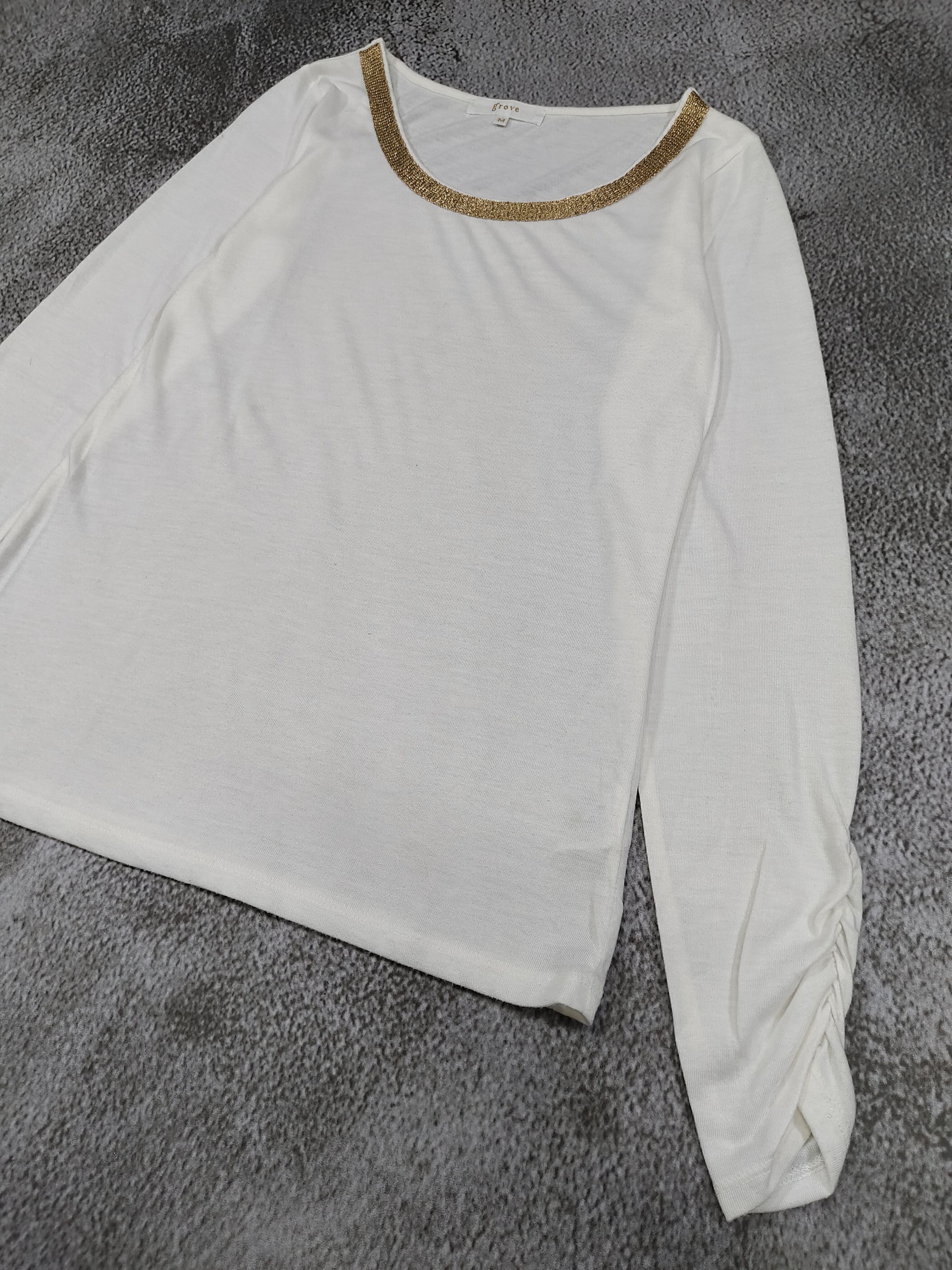 Japanese Brand GROVE🇯🇵 Gold Trim Scoop Neck Rayon Blend Long Sleeve Size M / US 6-8 / IT 42-44 - 6 Thumbnail
