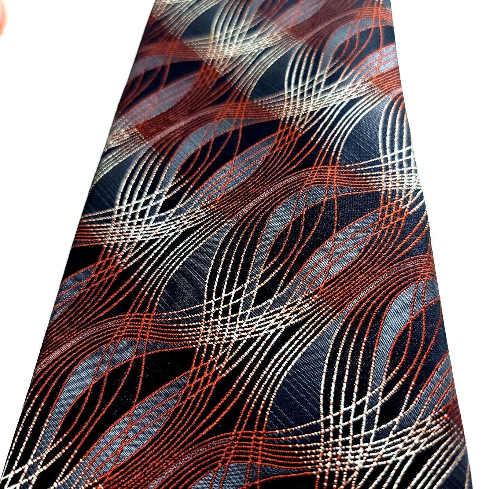 Pierre Cardin Pierre Cardin Abstract Brown Black Woven Wide Silk Tie Size ONE SIZE - 2 Thumbnail