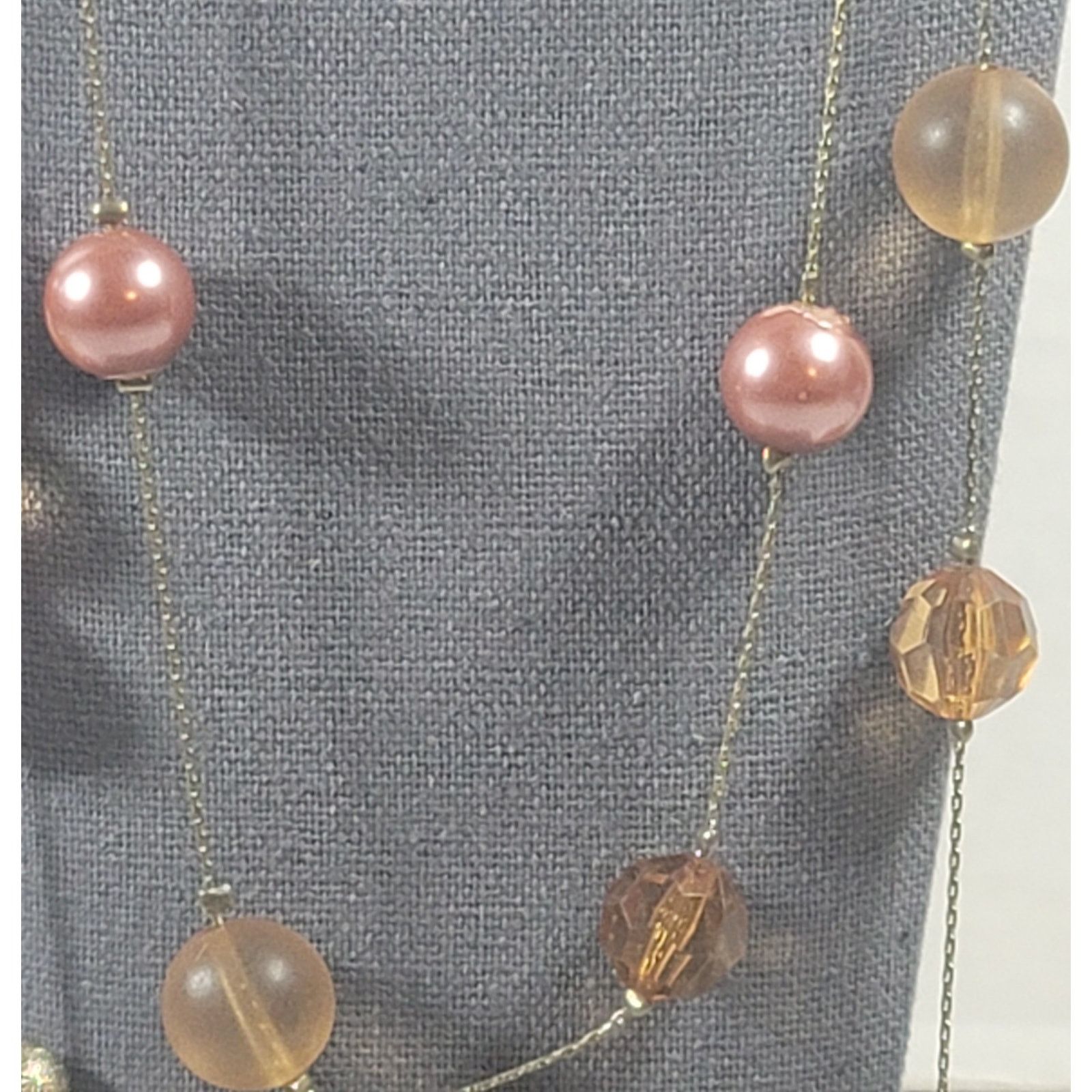 Other Double Strand Gold Amber Pink Iridescent Beads 16" Necklace Size ONE SIZE - 2 Thumbnail