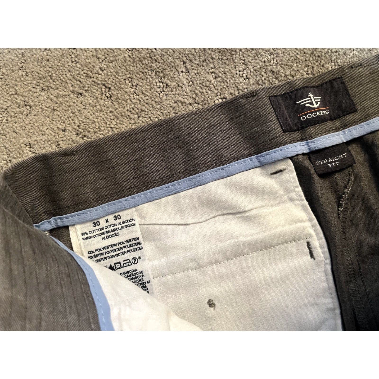 Dockers DOCKERS Pants Dockers D2 Chino Flat Front Straight Leg Mens 30x30 Gray Stripe Regular Rise 30 Inseam Cotton Belt Loops Buttons Vintage No Size US 30 / EU 46 - 5 Thumbnail