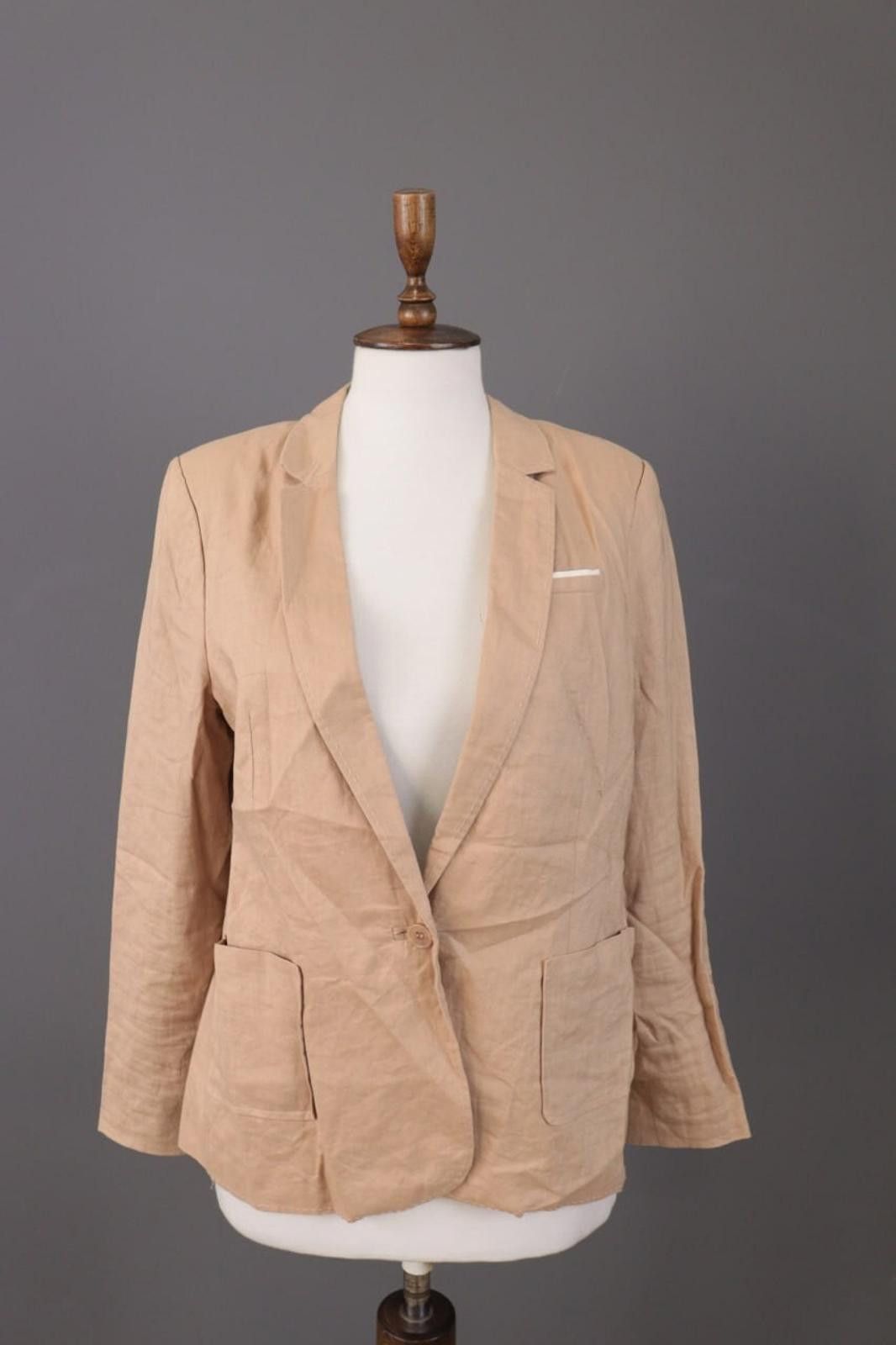 Oscar De La Renta Oska Beige 100% Linen Single Breasted Blazer Jacket Size 2 Size XS / US 0-2 / IT 36-38 - 1 Thumbnail