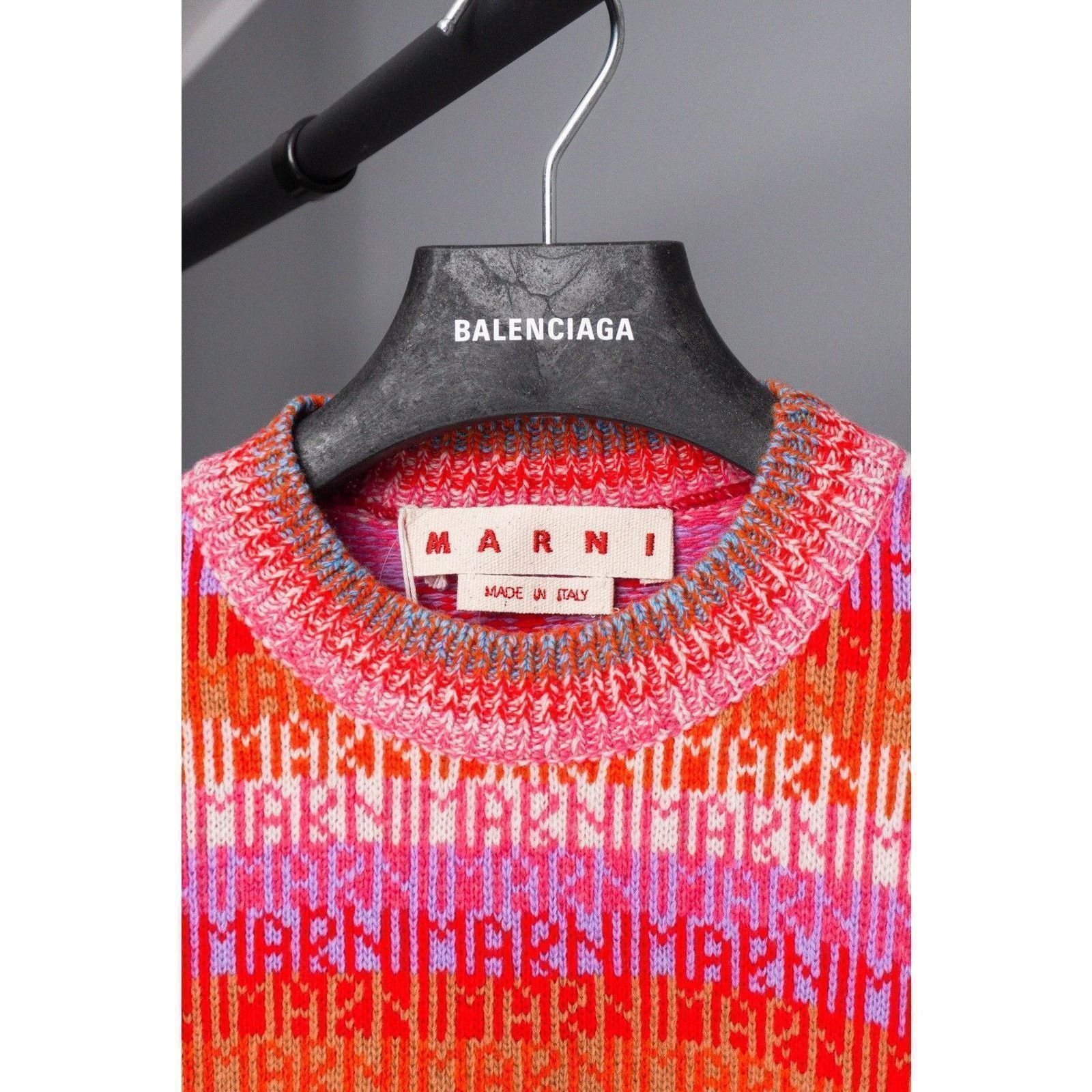 Marni Marni monogram logo pink multicolor wool crewneck sweater Size US S / EU 44-46 / 1 - 5 Thumbnail