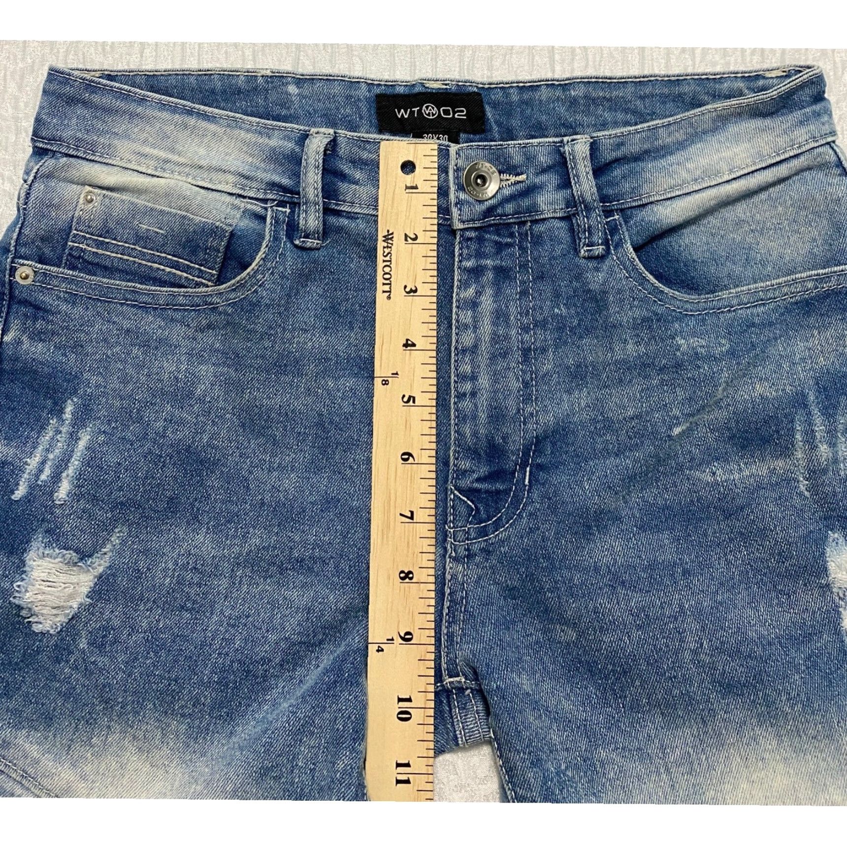 Vintage WT02 Moto Biker Jeans Men's 30x30 Blue Slim Stretch Distressed Denim Button Zipper Pockets 5-Pocket Men Jeans Size US 30 / EU 46 - 6 Thumbnail