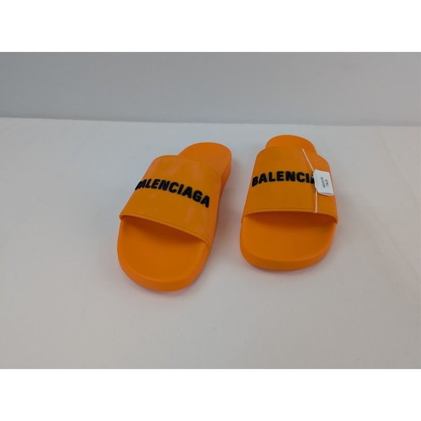 Balenciaga o1rshd1 Q:2 / Rubber Logo Pool Slide Sandals Orange / Black Size US 12 / EU 45 - 8 Thumbnail