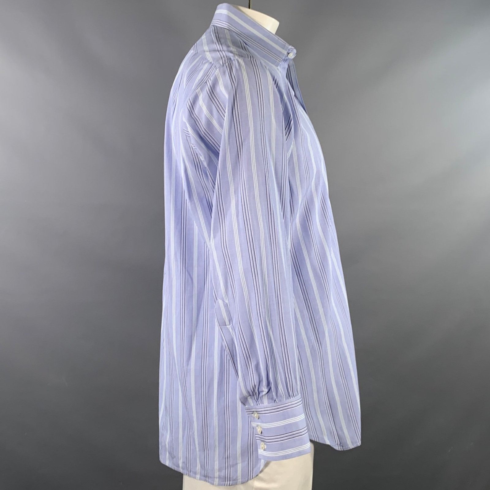 Turnbull & Asser Size L Blue Navy White Stripe Cotton Long Sleeve Shirt Size US L / EU 52-54 / 3 - 3 Thumbnail