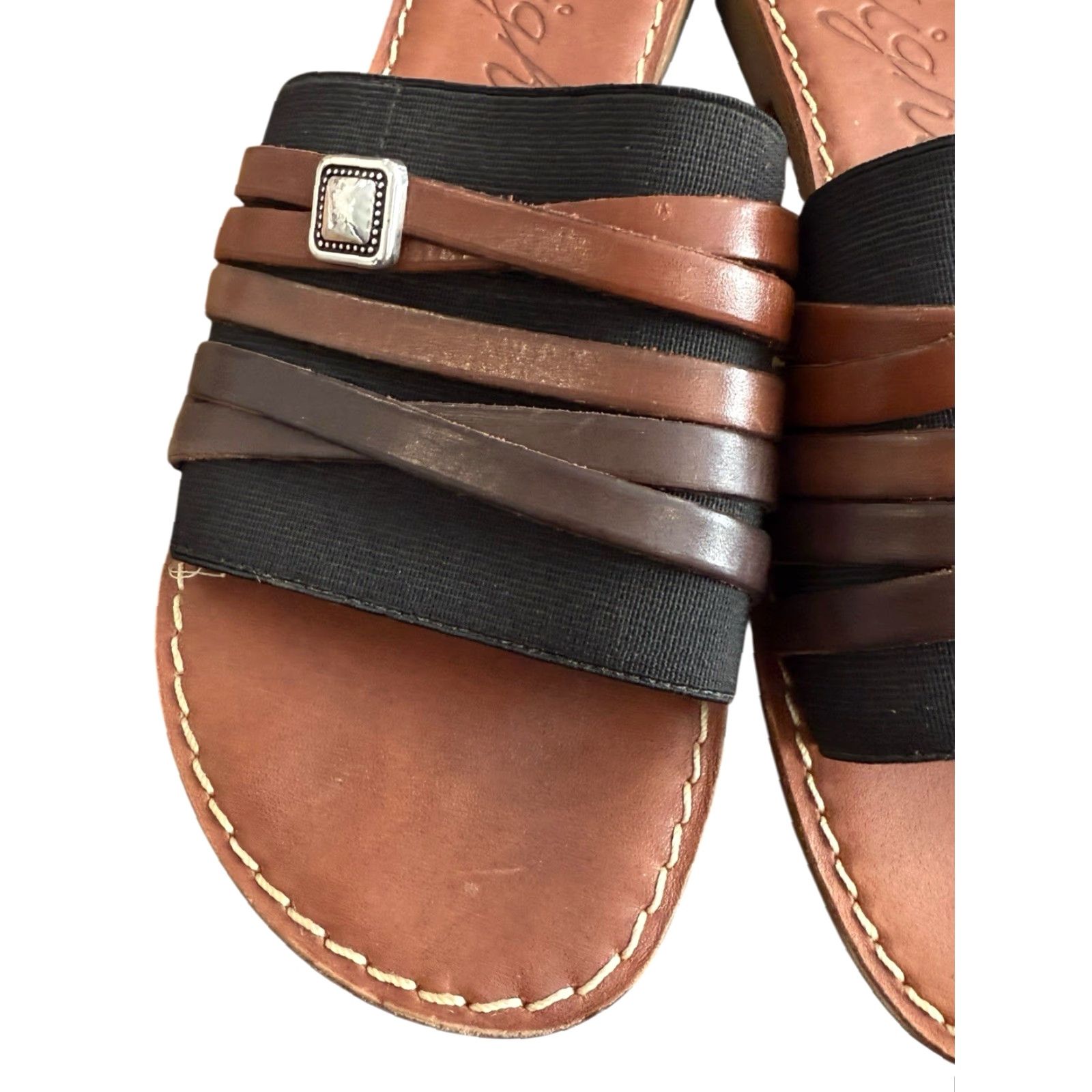 Brighton BRIGHTON Allman Flat Leather Sandals Women’s 7.5 M Brown Caramel Leather Upper Lining Insole EUC Slip-On Medallion Size US 8 / IT 38 - 6 Thumbnail