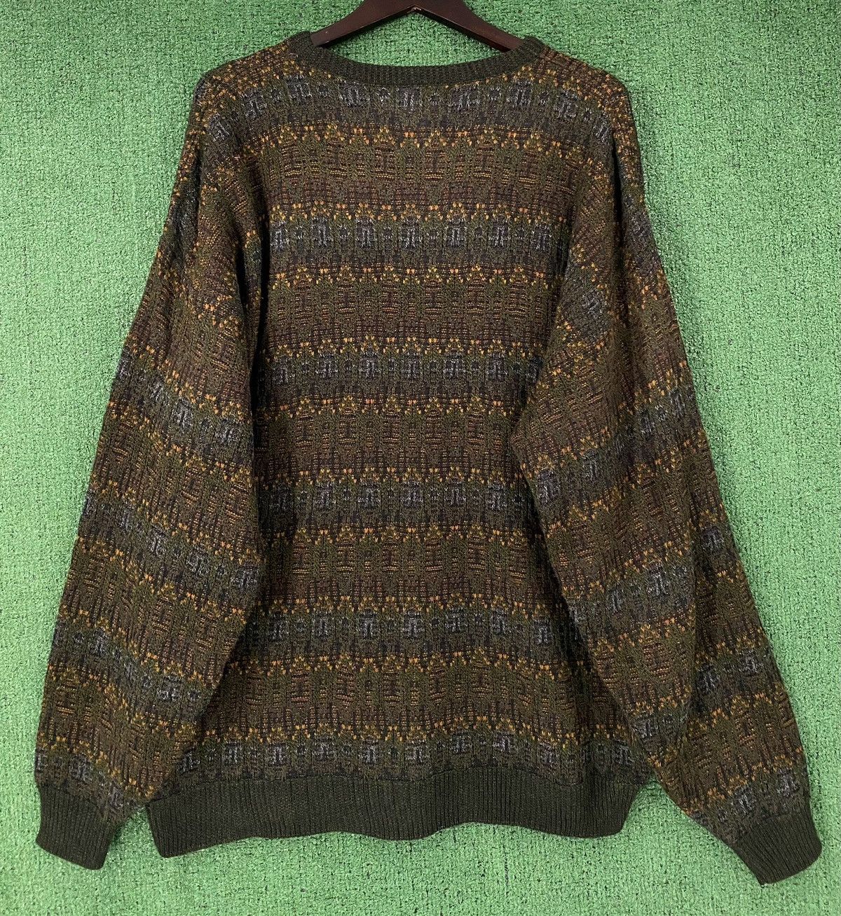 Vintage 90’s Gianfranco Ruffini Green Patterned Knit Sweater 2XL Size US XXL / EU 58 / 5 - 6 Thumbnail