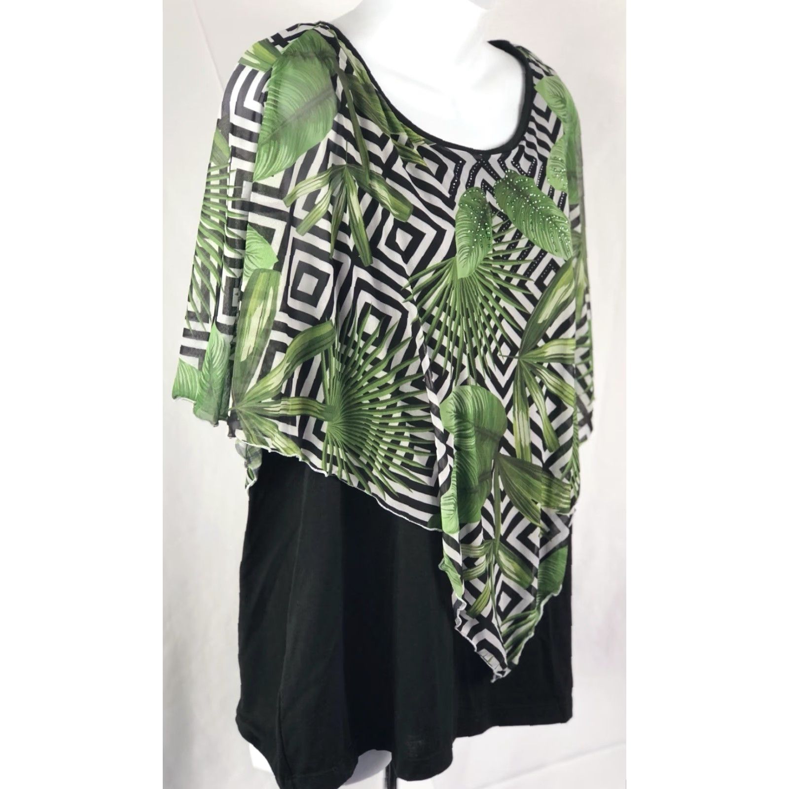 Vintage Christopher Banks Top Blouse XL Black Floral Tropical Chiffon Overlay Scoopneck Shirt Flutter Sleeve Womens Size XL / US 12-14 / IT 48-50 - 3 Thumbnail