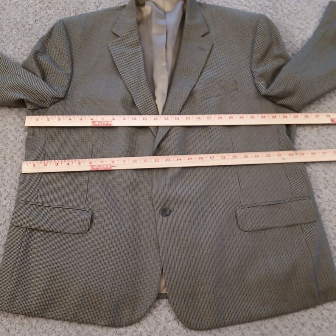 Stafford Stafford Blazer Mens 50 Beige Houndstooth Check Wool Blend Single Vent Jacket Front Button Style: Two-Button Notch Lapel 2 Piece Regular Length Mens Size 50R - 5 Thumbnail
