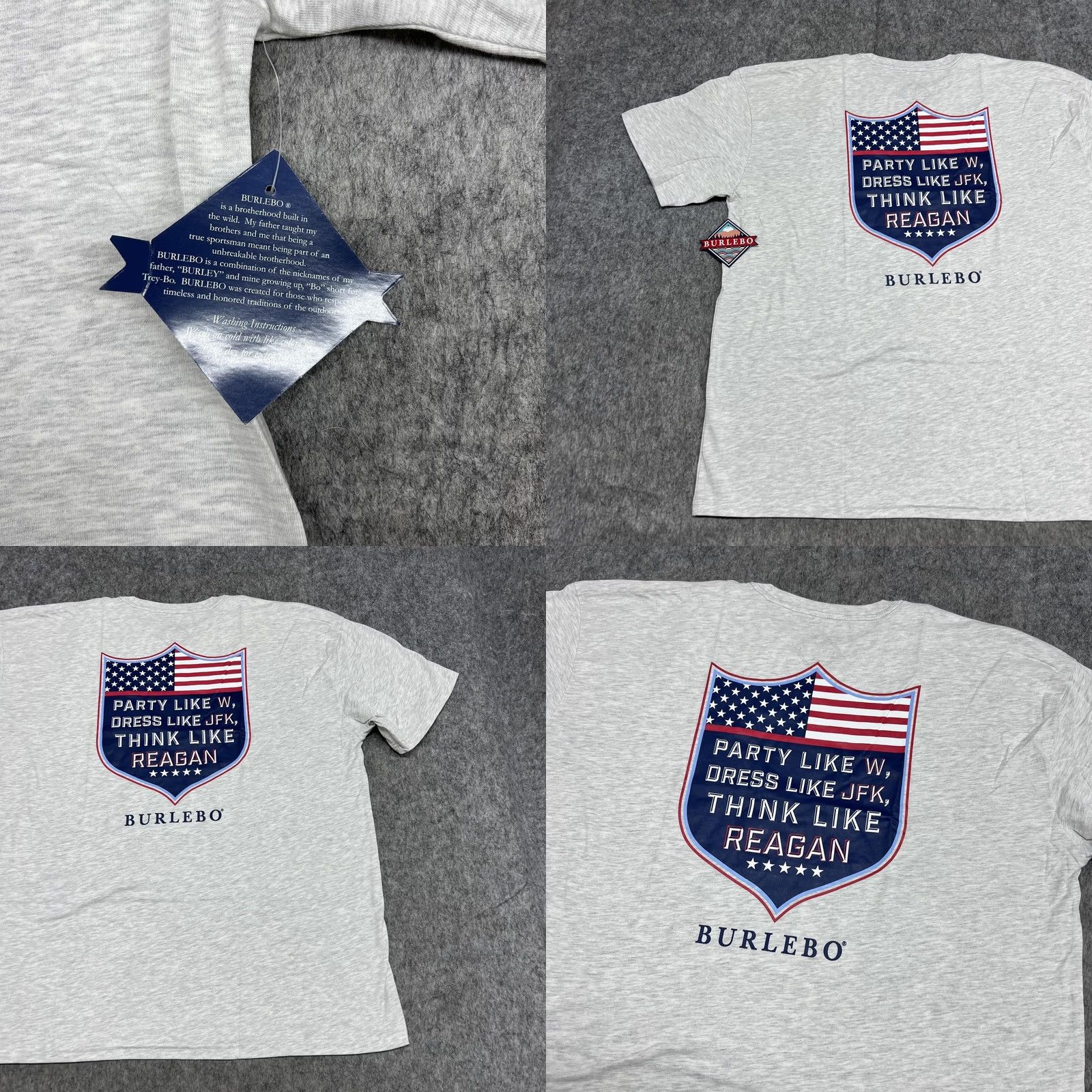 Vintage Burlebo Shirt Mens 2XL Gray Party Like W Reagan JFK Flag Pocket Tee USA Casual Size US XXL / EU 58 / 5 - 9 Thumbnail