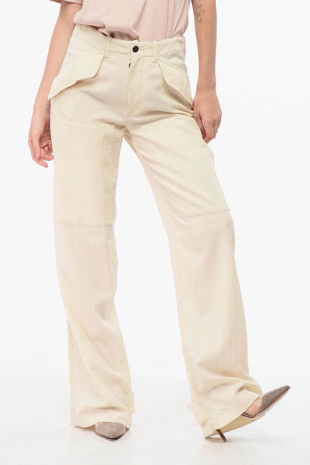 Etro og1mm0326 Virgin Wool Wide-Leg Pant in Beige Size 26" / US 2 / IT 38 - 1 Thumbnail