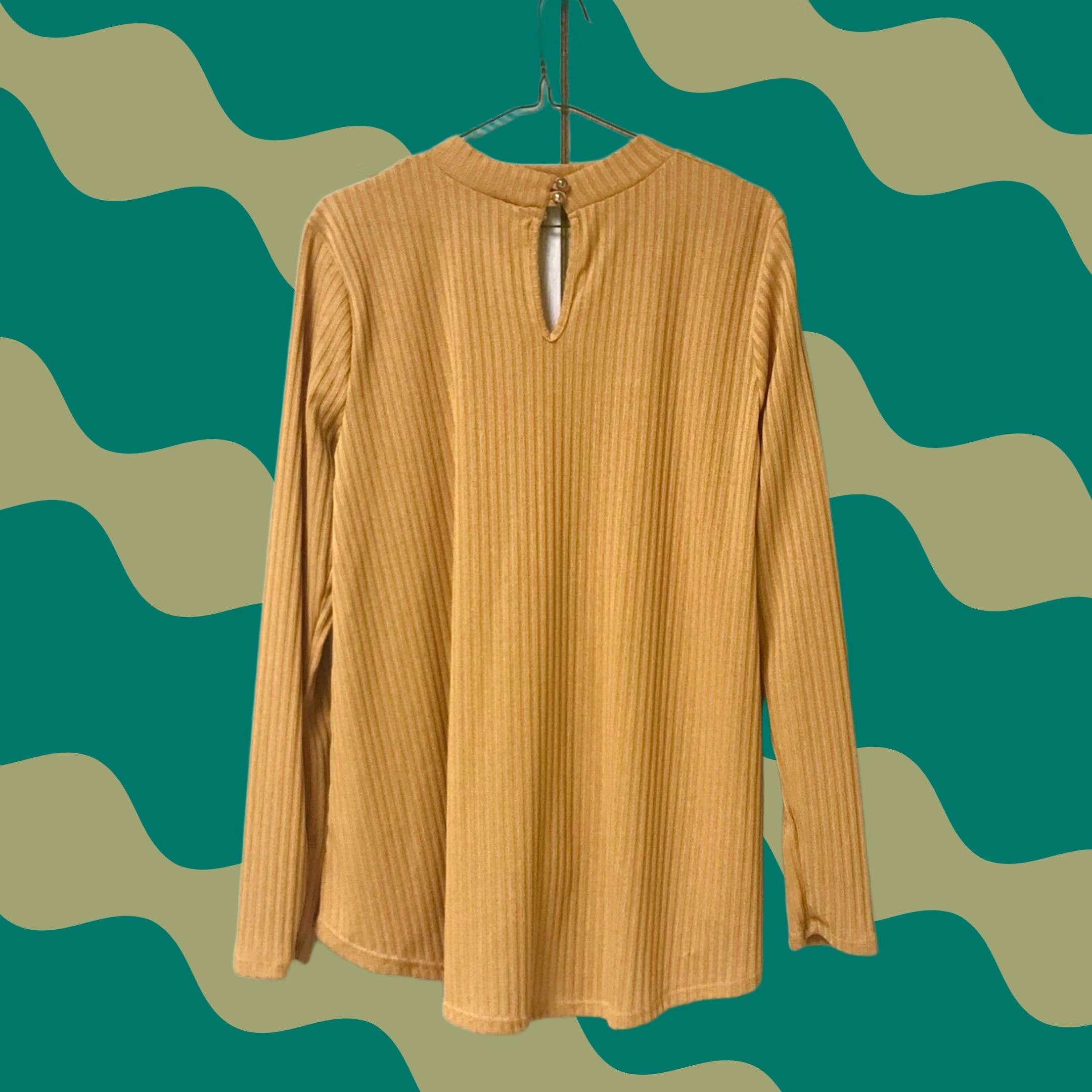 Vintage Blu-Pepper Blouse Shirt Women Mustard Yellow V-Neck Keyhole Knit Long Sleeve L Size L / US 10 / IT 46 - 1 Thumbnail