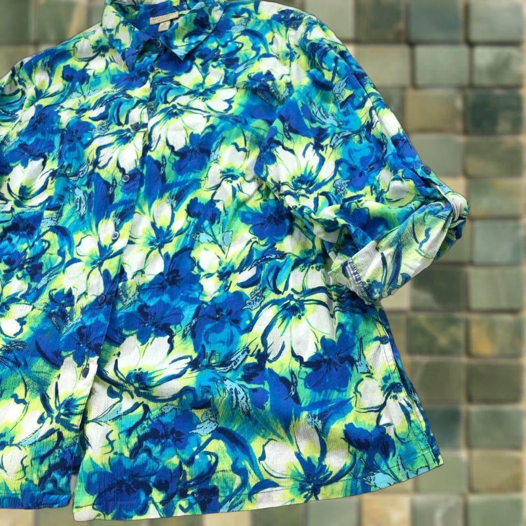 Vintage Appleseed's Plus Button Long Sleeve Roll Tab All Over Print Shirt Blue MINT Size XXL / US 16-18 / IT 52-54 - 1 Thumbnail