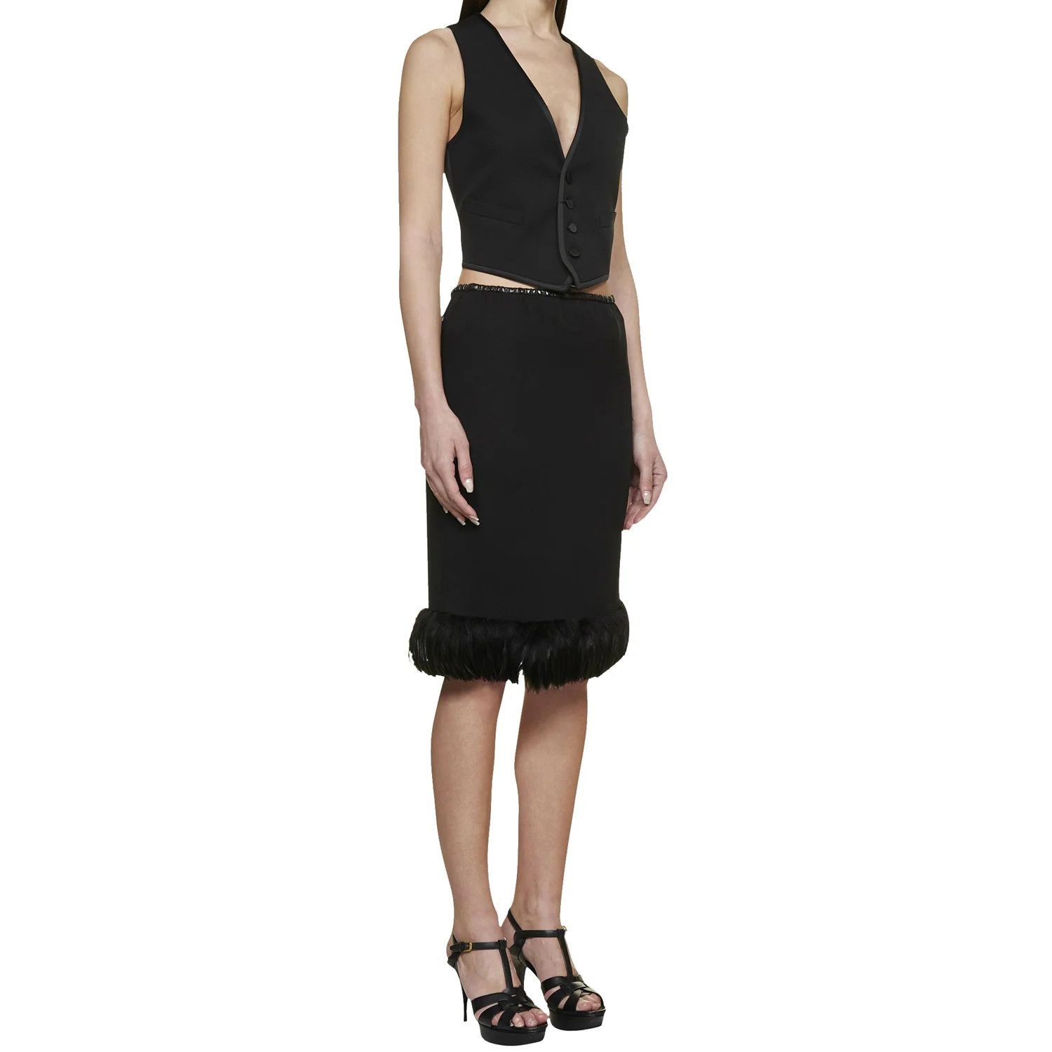 Saint Laurent Paris o1s1wg110924 Long Skirt in Crepe Muslin Feathers in Black Size 26" / US 2 / IT 38 - 2 Thumbnail