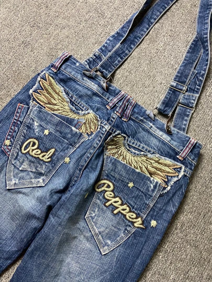 Japanese Brand Vintage Red Pepper Distressed Ripped Jeans Overalls (184) Size US 35 - 3 Thumbnail