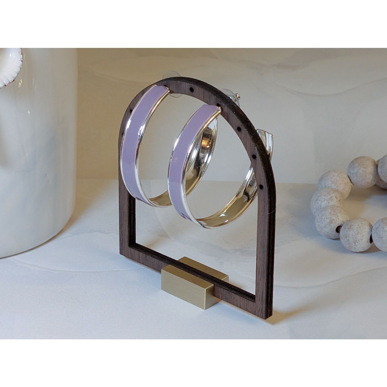 Vintage Chic VTG 1980 Silver-Tone Mauve Enameled Large Hoop Earrings Size ONE SIZE - 2 Thumbnail