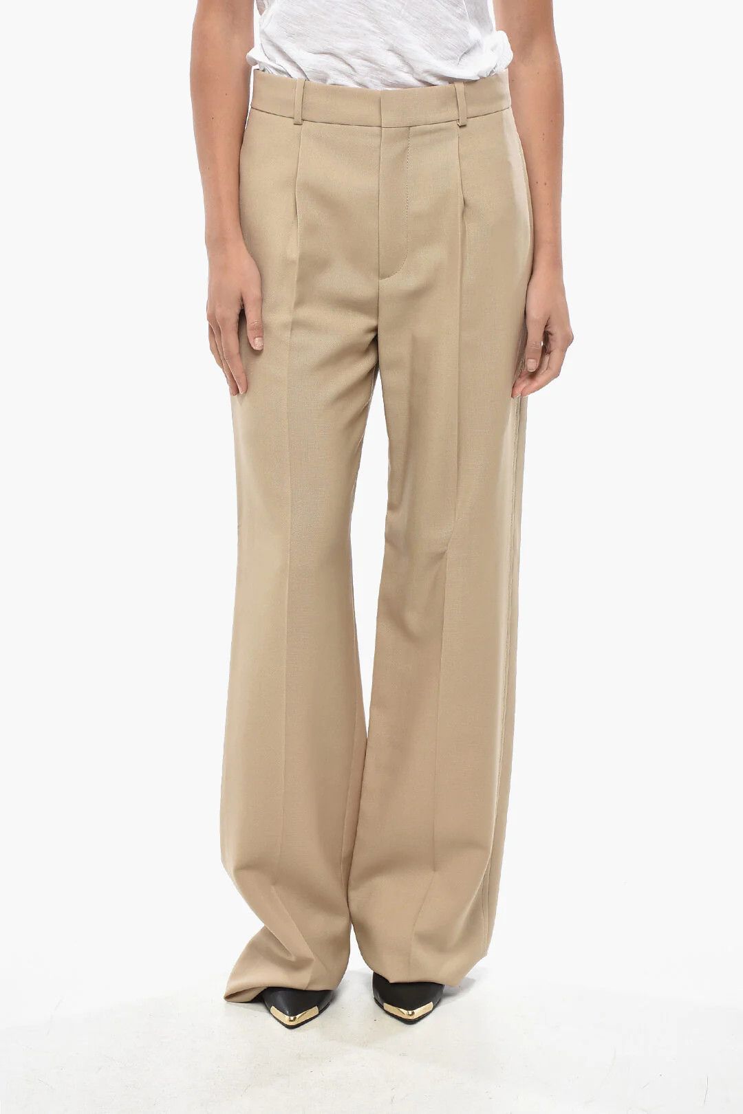 Dior og1mm0326 Mohair-Blend Palazzo Pant in Beige Size 30" / US 8 / IT 44 - 1 Thumbnail
