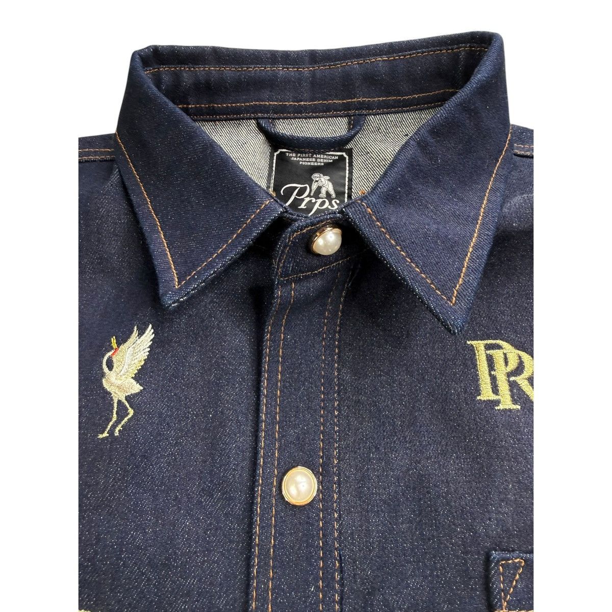 Prps PRPS Indigo Denim Button Up Shirt Over Logo Embroidered 3XL Size US XXL / EU 58 / 5 - 4 Thumbnail
