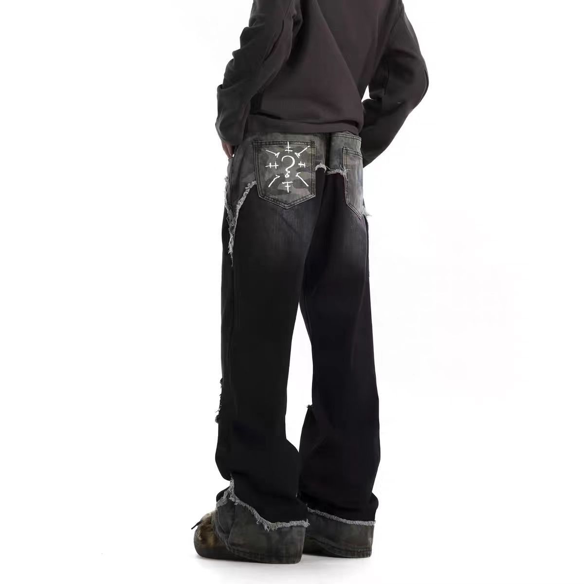 Japanese Brand × Jean Street Wash Hip Hop Straight Leg Camouflage Spliced Jeans Size US 34 / EU 50 - 3 Thumbnail