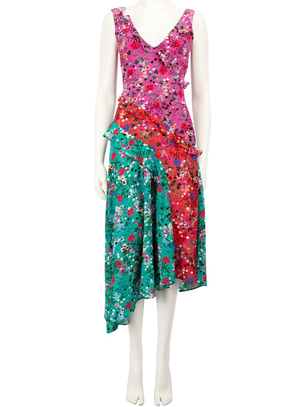 image of Saloni Floral Silk Asymmetric Midi Dress, Women's (Size XS)