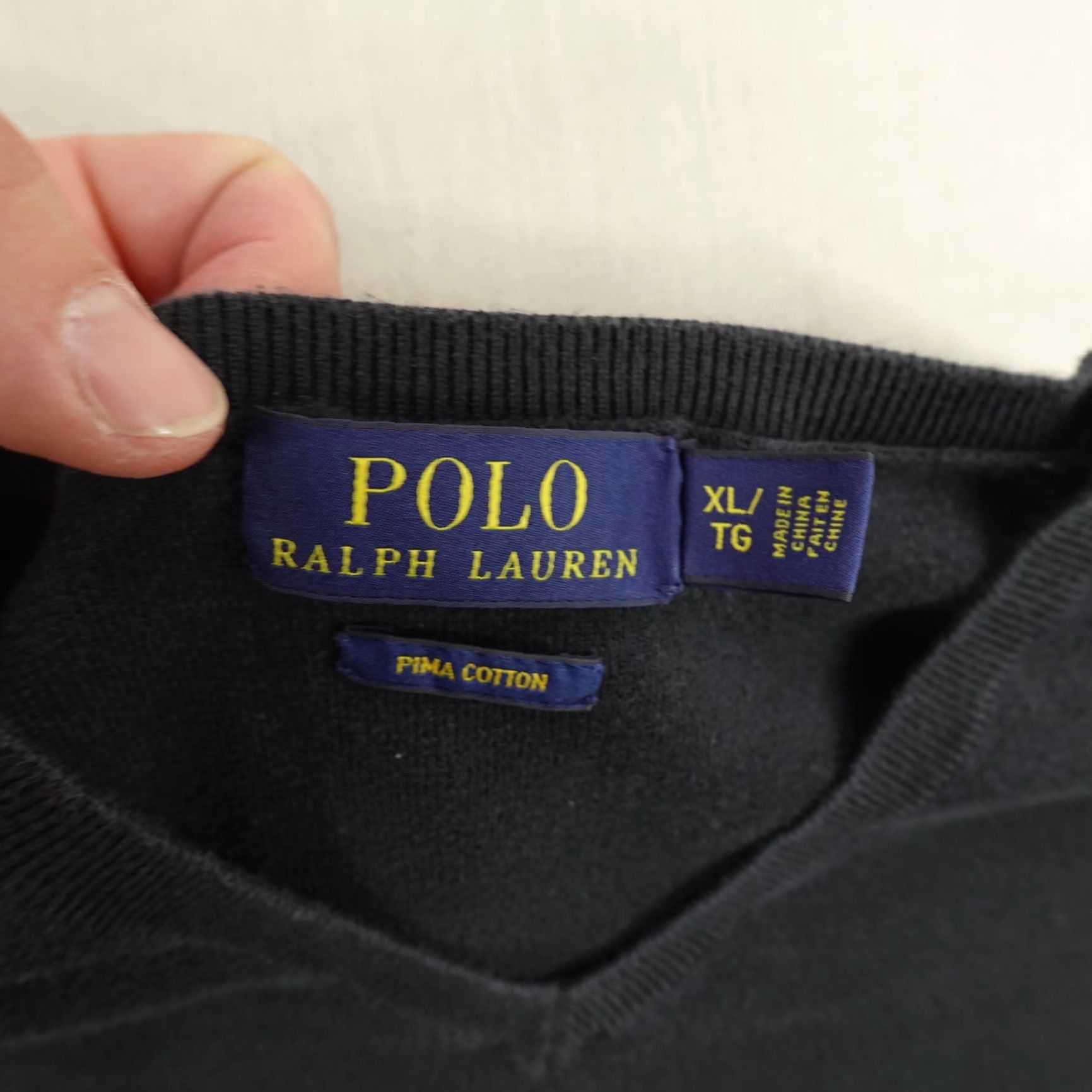 Polo Ralph Lauren VINTAGE Polo Ralph Lauren Sweater XL Black Pima Cotton V-Neck Pullover Red Pony 90s Mens Size US XL / EU 56 / 4 - 7 Thumbnail