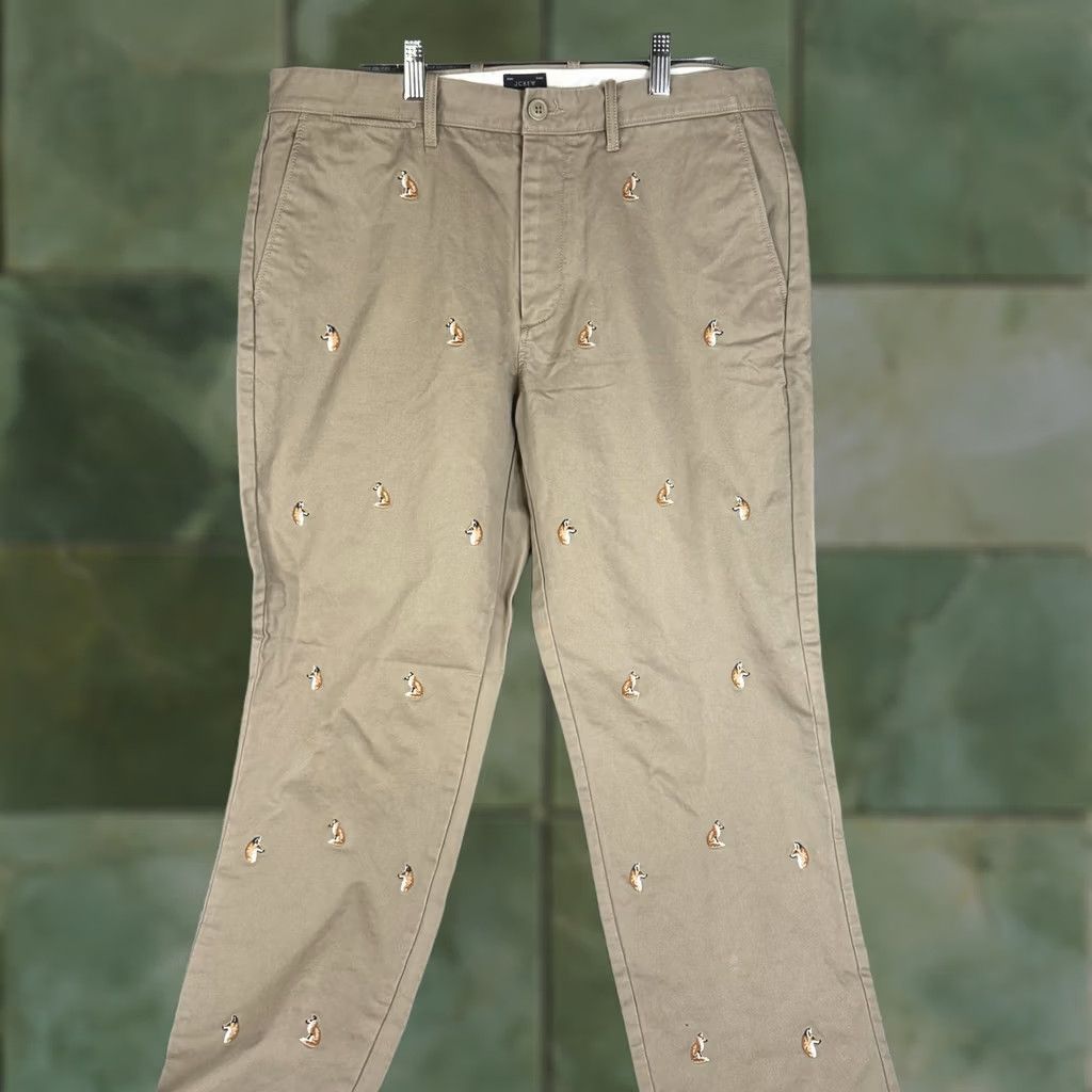 J.Crew J.Crew Broken In Pants Mens 33x34 Beige Chino Embroidered Fox Casual Canvas Size US 33 - 1 Thumbnail