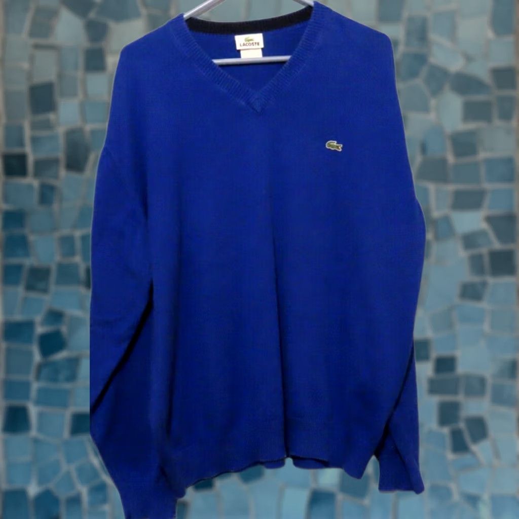 Lacoste Lacoste Mens Sweater 2XL Blue V-Neck Pullover Cotton Logo Casual Pullover Mens Size US XXL / EU 58 / 5 - 1 Thumbnail