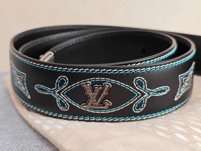 Louis Vuitton Louis Vuitton Turquoise Embroidered Denim Belt-2507 Size ONE SIZE - 7 Thumbnail