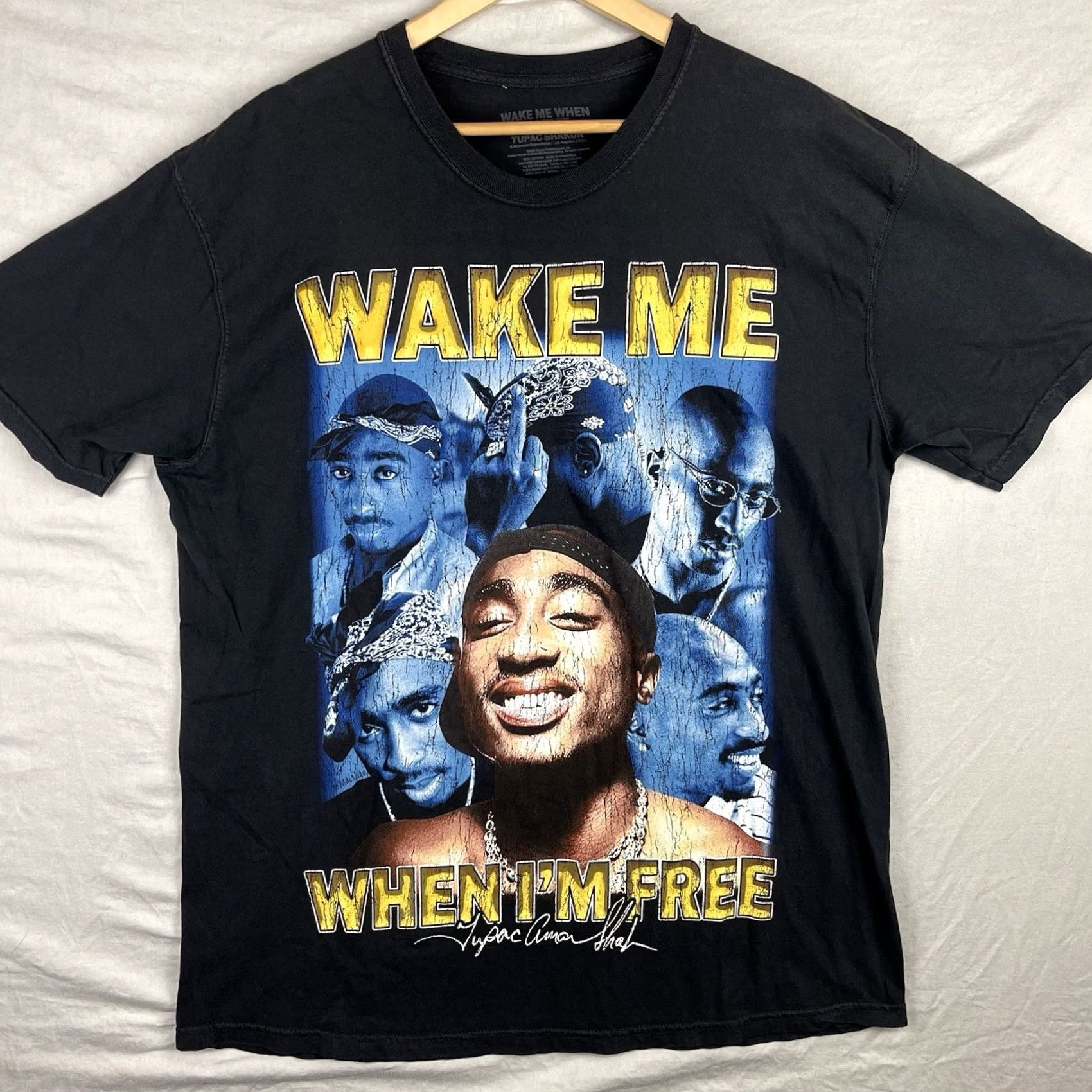 Vintage Tupac Shirt Mens XL Black 2pac Wake Me When Im Free Rap Tee Museum 90s Hip Hop Music T-Shirt Mens XL Black Size US XL / EU 56 / 4 - 2 Thumbnail