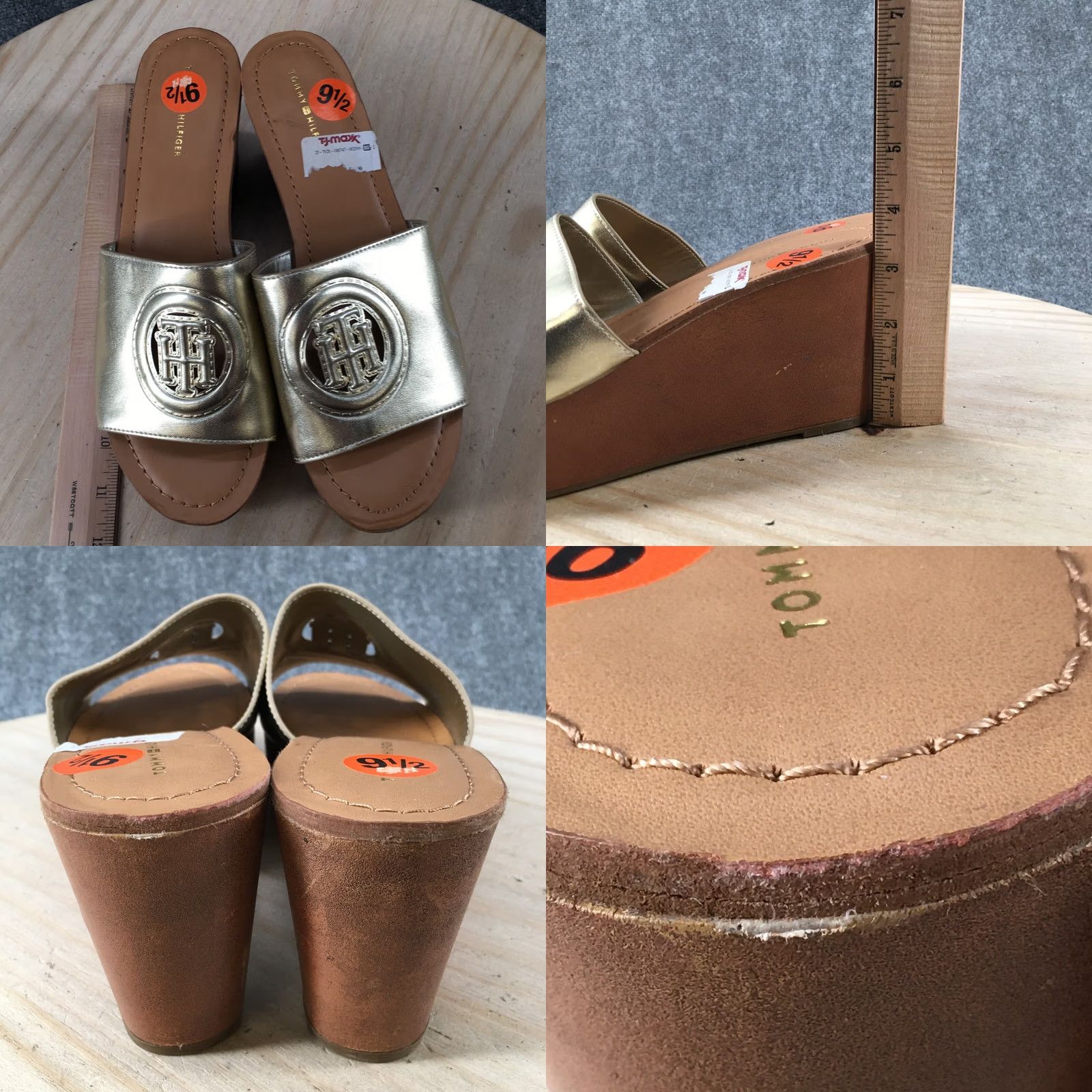 Tommy Hilfiger Tommy Hilfiger Sandals Womens 9.5 M Wrynn Slide Wedge Gold Faux Leather Slip On Sandal Size US 10 / IT 40 - 8 Thumbnail