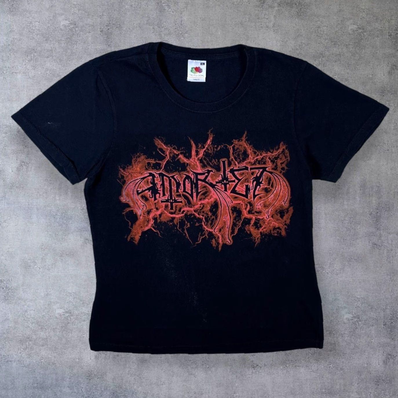 Fruit Of The Loom Amortez Graphic Spellout Black Death Heavy Metal Band T-Shirt Women’s XL Black Graphic Spellout Front Back T-Shirt Womens XL Size XL / US 12-14 / IT 48-50 - 2 Thumbnail