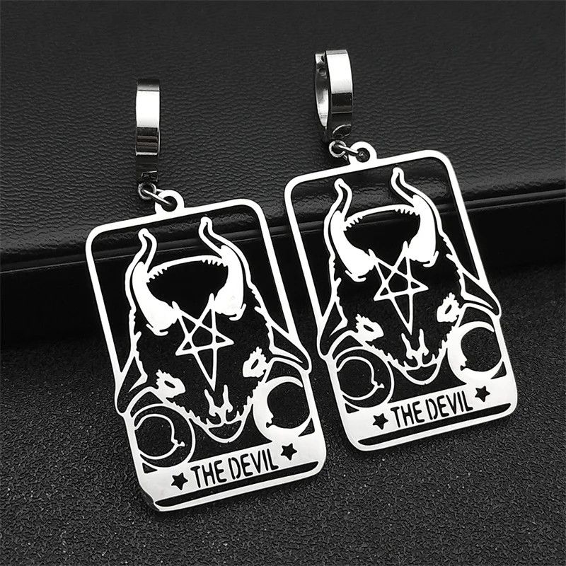 Jewelry Goat Sheep Head Pentacle Hoop Earrings Jewelry Gift Size ONE SIZE - 1 Thumbnail