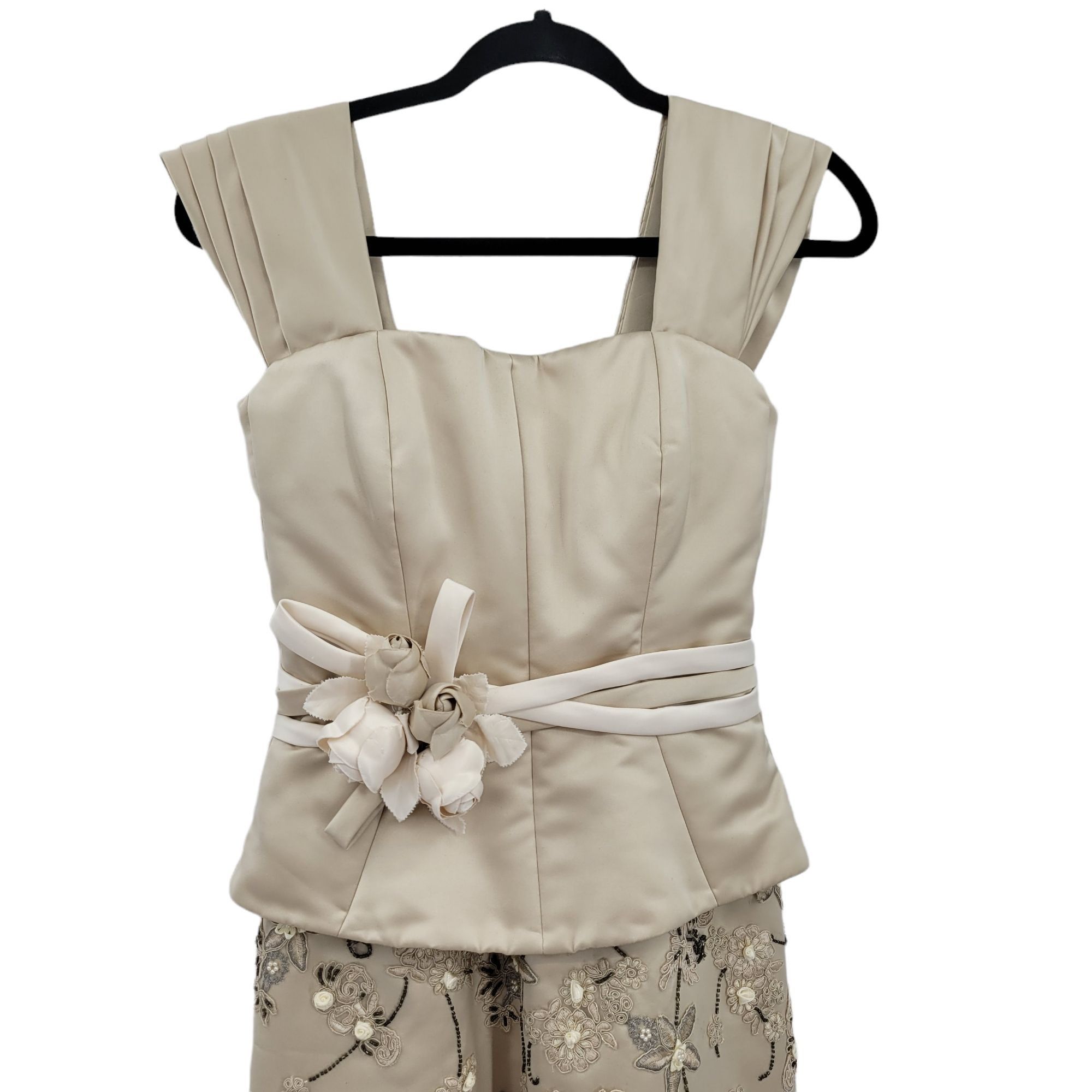 Vintage Vtg San Carlin Dress Formal Gown Sz 6 Champaign 3D Floral Be Size M / US 6-8 / IT 42-44 - 7 Thumbnail