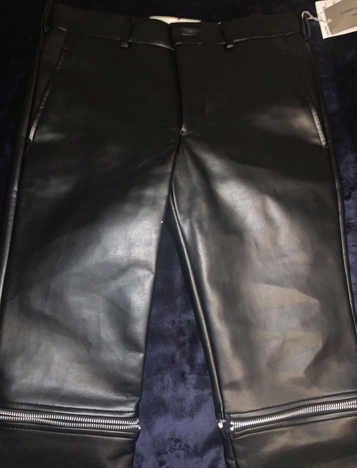 image of Comme Des Garcons Homme Black Leather Zippered Trousers, Men's (Size 31)