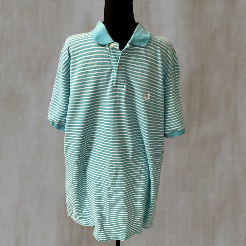 Chaps CHAPS RALPH LAUREN MENS POLO SHIRT XL BLUE STRIPED Short Sleeve Collared Logo Knit 100% Cotton Golf Casual Regular Man Size US XL / EU 56 / 4 - 1 Thumbnail