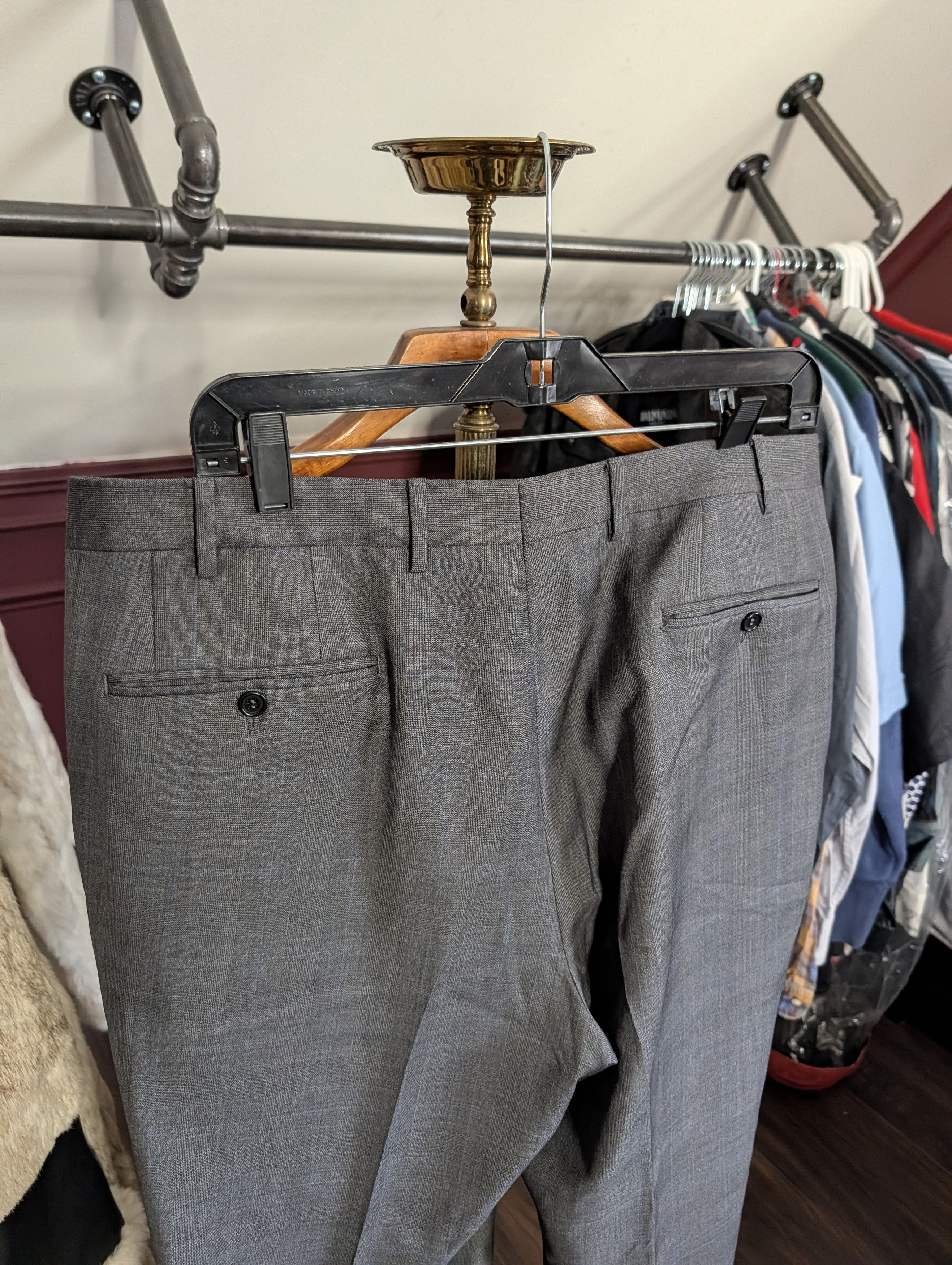 Canali Gray plaid cuffed Woolmark wool Italian trousers 37" Size US 37 - 8 Thumbnail