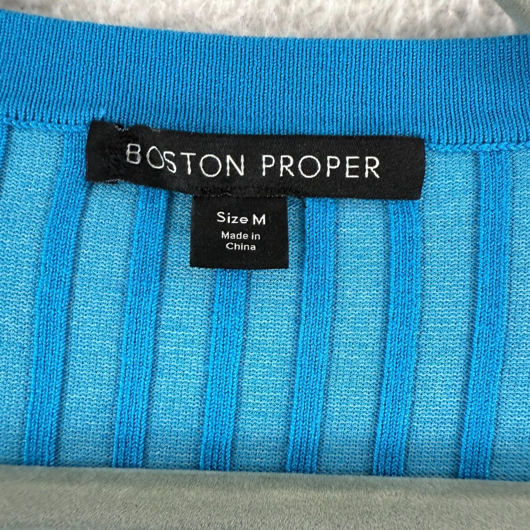 Boston Proper Boston Proper Cardigan Womens Medium Blue Ribbed Button-Up V-Neck Stretch LS Size M / US 6-8 / IT 42-44 - 7 Thumbnail