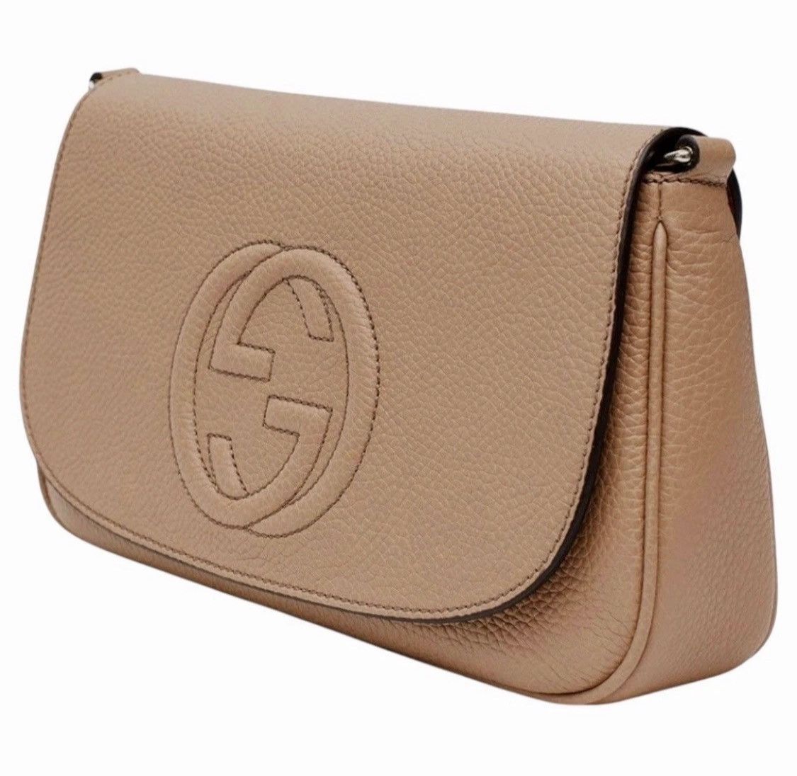 Gucci Pebbled Calfskin Medium Soho Flap Crossbody Camelia Size ONE SIZE - 3 Thumbnail