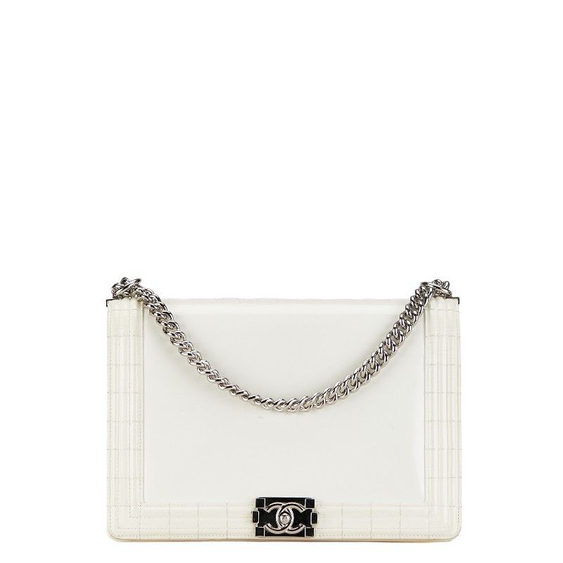 Chanel Chanel Chanel Boy Chanel Coco Mark Chain Shoulder Bag White Enamel Leather Shoulder Bag in Good Condition Size ONE SIZE - 1 Thumbnail